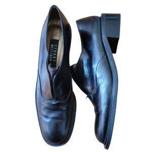 Stuart Weitzman Black Leather Slip On Shoes 7W‎ Spain Chunky Heels 90s Y2K